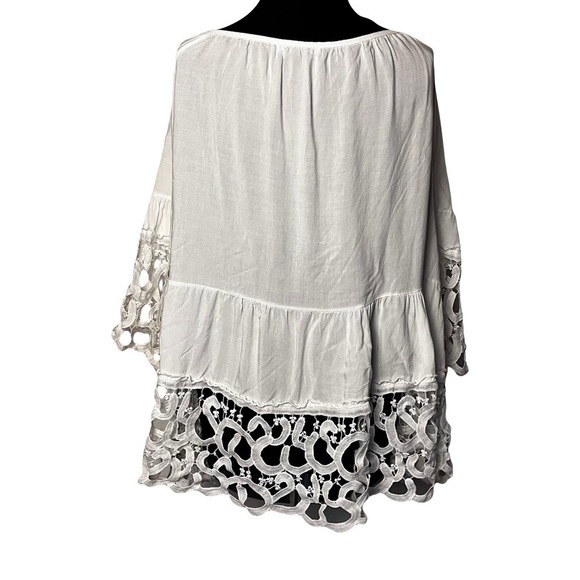 Sandra Fellini | White Boho Gauzy Guipure Lace Sequin Tunic Blouse, Large - Picture 3 of 10